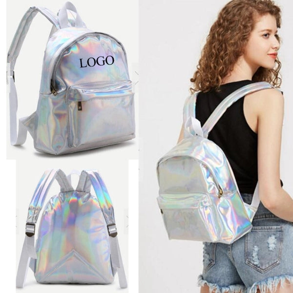 Silver Front Pocket PU Backpack