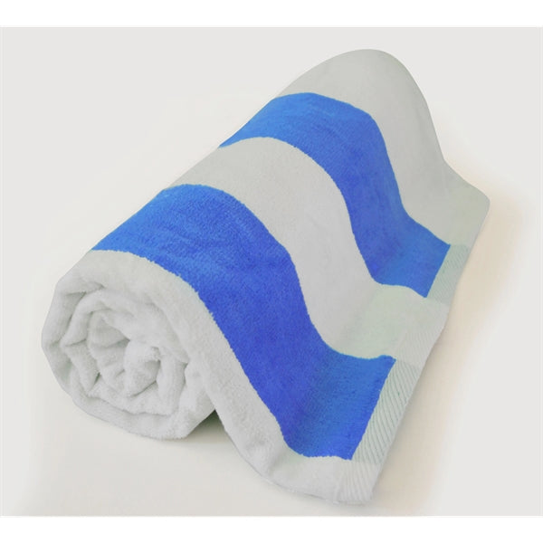 30x62 Caribbean/White Terry Velour Cabana Stripe Beach Towel