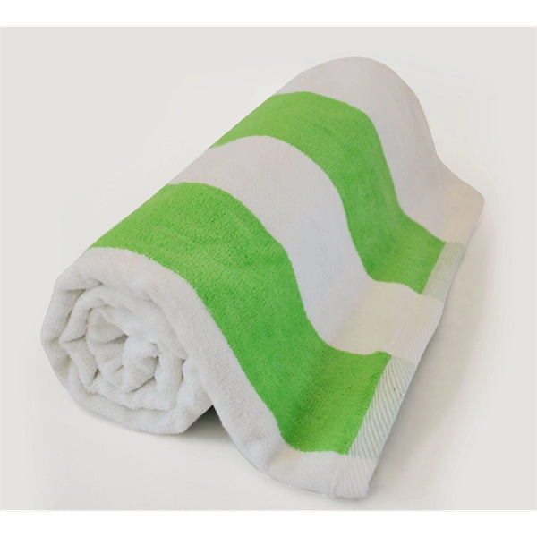 30x62Lime Green/White Terry Velour Cabana Stripe Beach Towel
