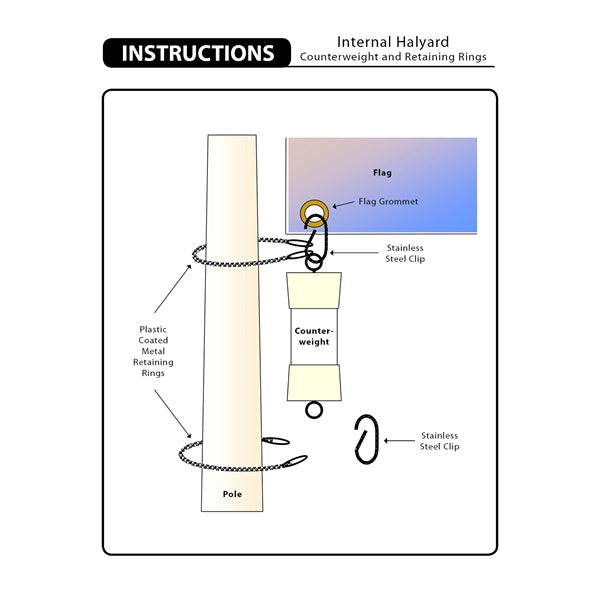 25' Architectural Pole w/ Internal Halyard - Satin Finish