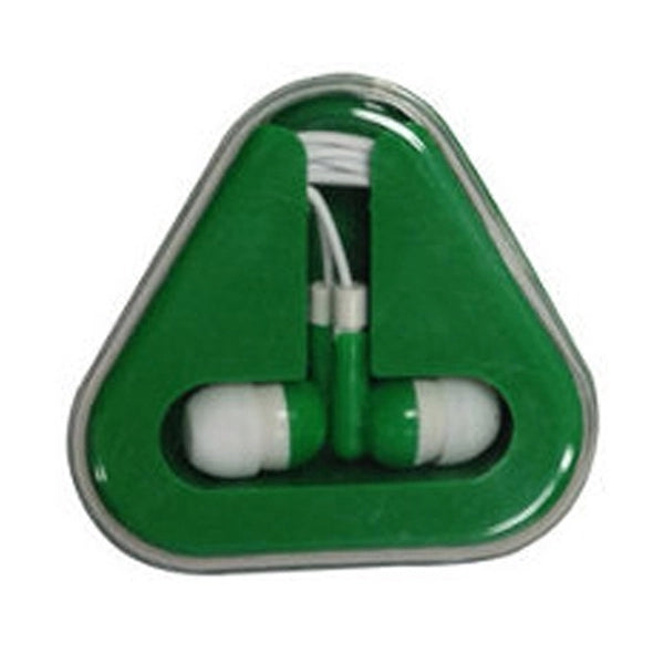 Earbuds in Triangular Storage Display Case