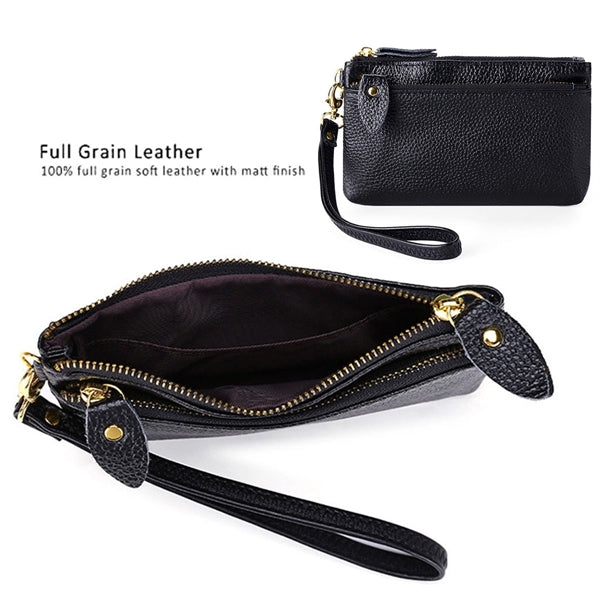 Leather Clutch Purse with Wrist Strap
