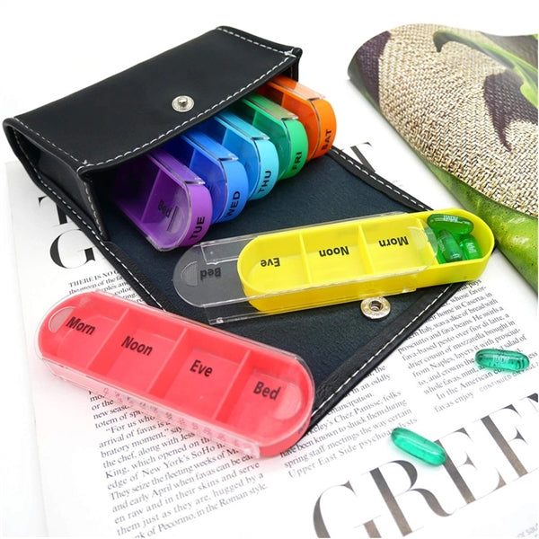Travel Pill Organizer Box 7 Day with Leather Carrying Case