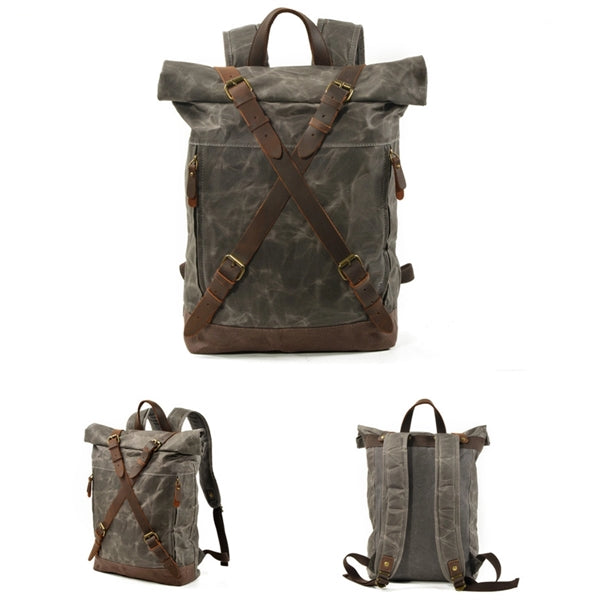 Vintage Waxed Canvas Cowhide Backpack