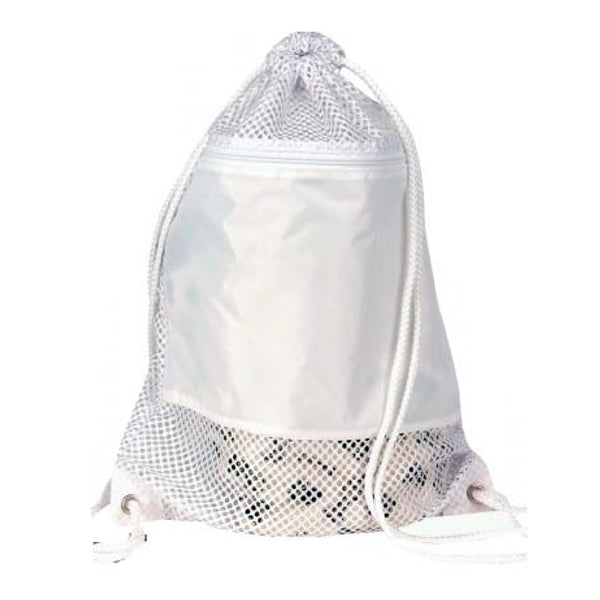 Nylon Mesh Drawstring Gym & Sports Backpack w/ Zipper Pocket