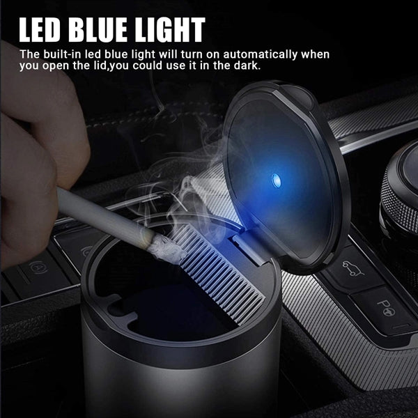 Portable Car Ashtray With Led Blue Light Lid