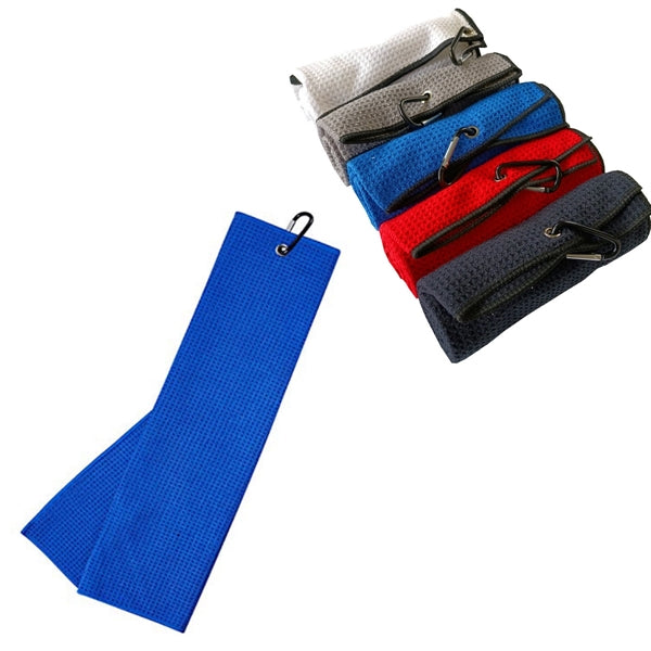 Large Trifold Waffle Pattern Golf Towel With Carabiner Clip