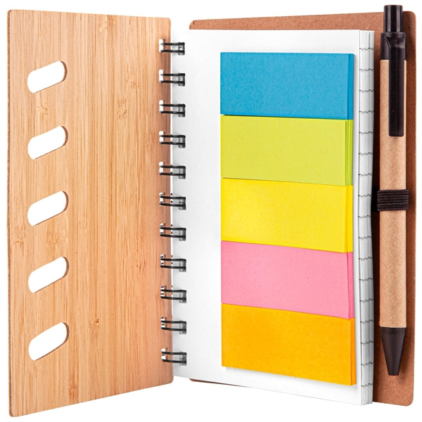 4.75" x 6" Bamboo Notebook with Pen & Sticky Notes