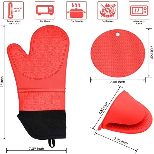 Silicone Oven Mitts And Pot Holders Set