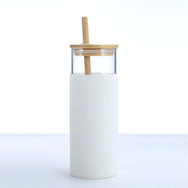 Glass Tumbler Straw Silicone Protective Sleeve Bamboo Lid