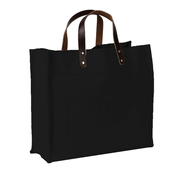 Cotton Canvas Tote Bag With Leather Handles (15 x 13 x 5)