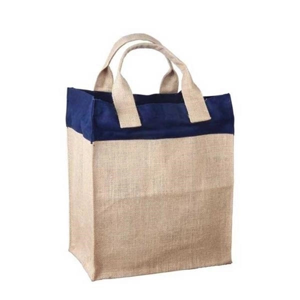 Mini Jute Gift Bag with Colored Cotton Trims and Self Handle