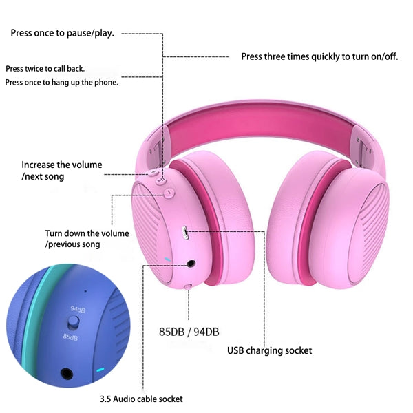 Headphones Bluetooth Wireless Kids Volume Limit