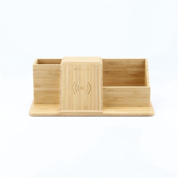 Bamboo Wireless Charger With Table Organizer