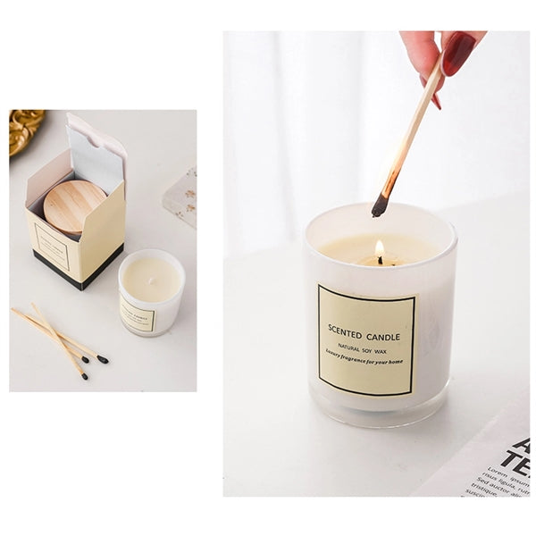 White Glass Scented Candle With Wooden Lid