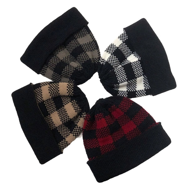 Lady Leopard Print Ponytail Knit Beanie Hat