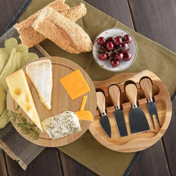 Wooden Cheese Board With Knife Gift Set