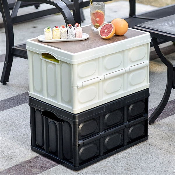 Collapsible Outdoor Storage Box with Wooden Lid