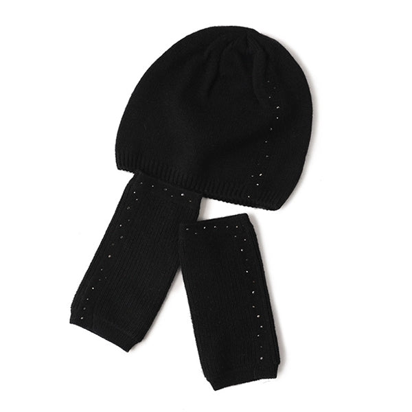 Pure Cashmere Winter Beanie Cap and Fingerless Gloves