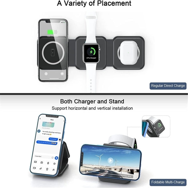 3 in 1 Portable Magnetic Triple Foldable Wireless Charger