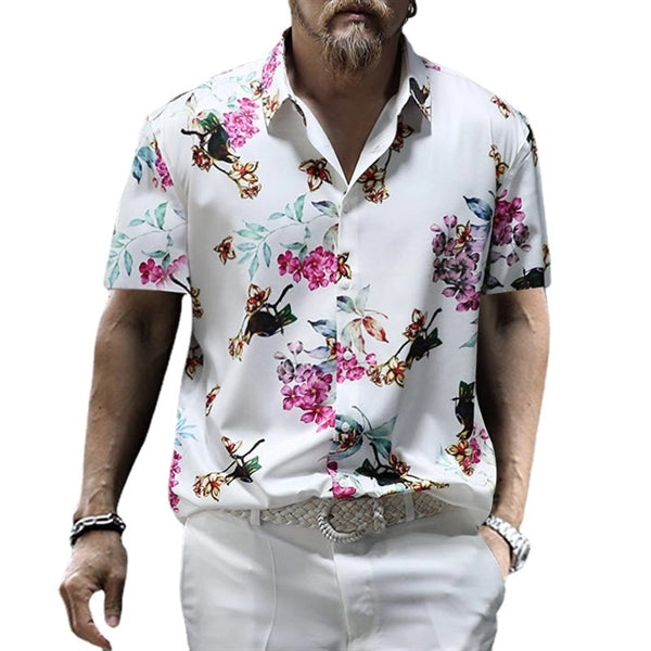 Men's Flower Printed Summer Slim fit Button-Down Shirt