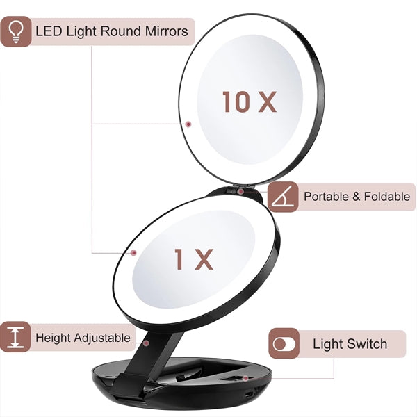Rechargeable Led Lighted Travel Magnifying Mirror