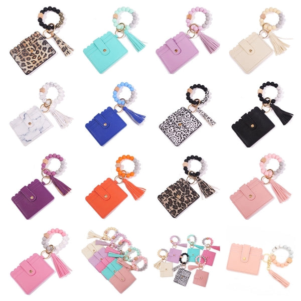 Silicone Beaded Key Ring Bracelet with Tassel