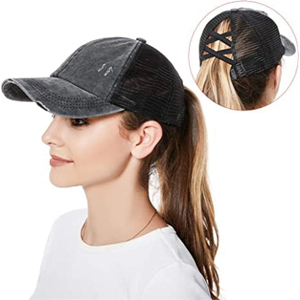 Washed Ponytail Mesh Cap