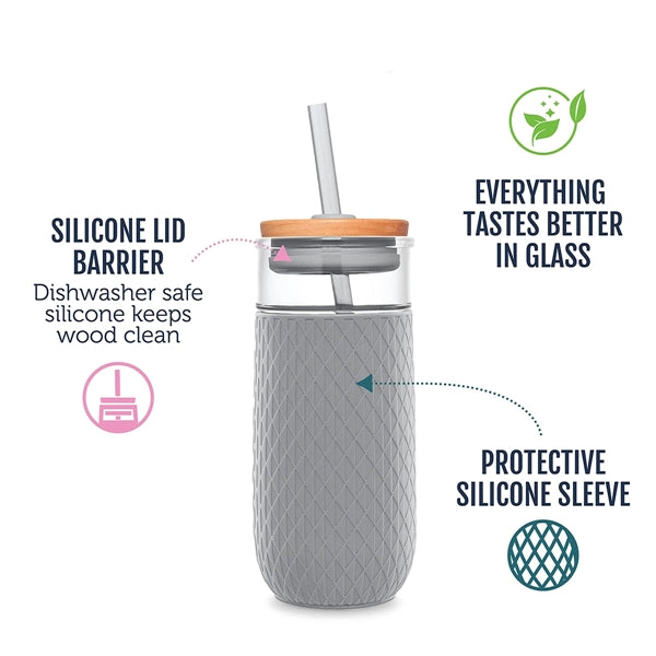 Glass Tumbler With No Sweat Sleeve And Splash Proof