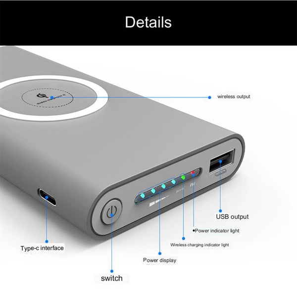 3 In 1 Ultra-Thin Power Bank With Wireless Charging