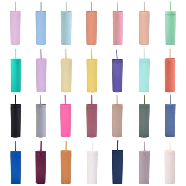16oz Double Wall Plastic Tumbler With Lid And Straw