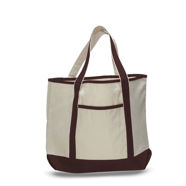 Large Cotton Boat Tote Bag with Outside Pocket (22 x 16 x 6)