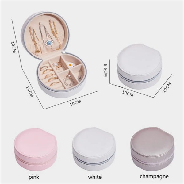 PU Leather Small Round Travel Jewelry Box