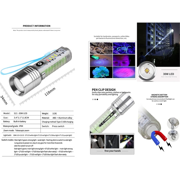 30W Mini Portable Aluminum Alloy Flashlight