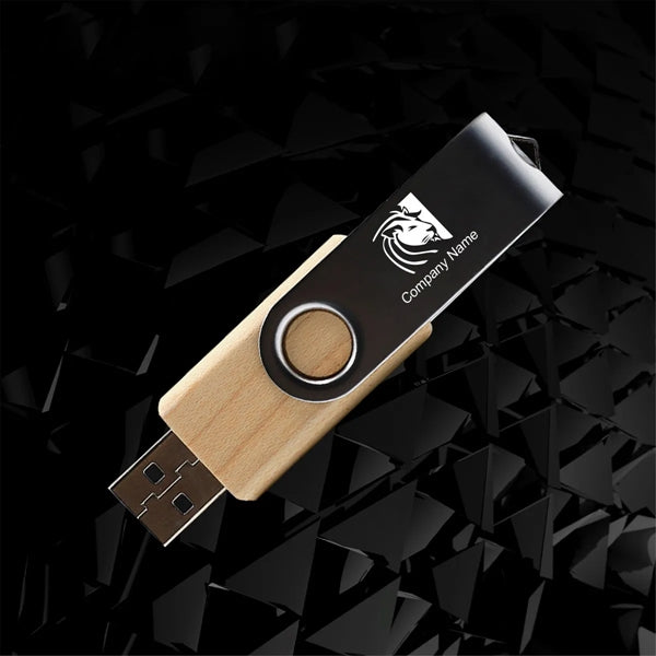 Metal Rotating Wooden Usb Flash Drive