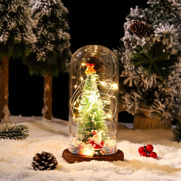 Christmas Tree in Glass Dome, Warm Led String Lights,