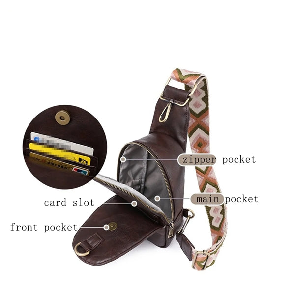PU Leather Sling Shoulder Bag Crossbody With Woven Strap