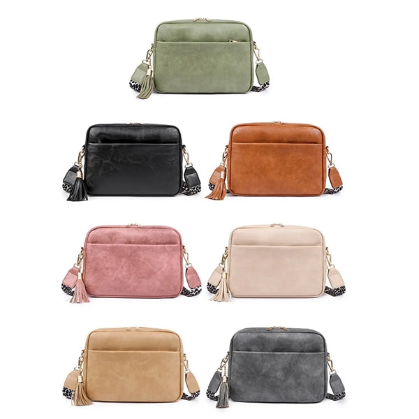 PU Leather Sling Shoulder Crossbody Bag With Tassels