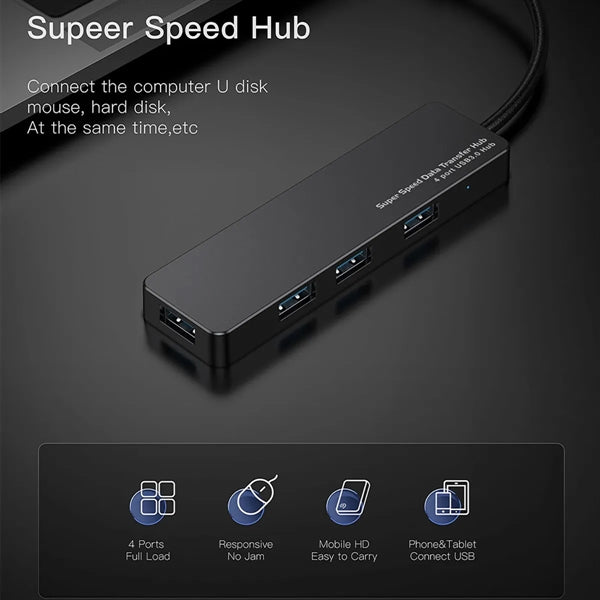 Portable Ultra Slim 4 Port USB Data Hub Adapter Compatible