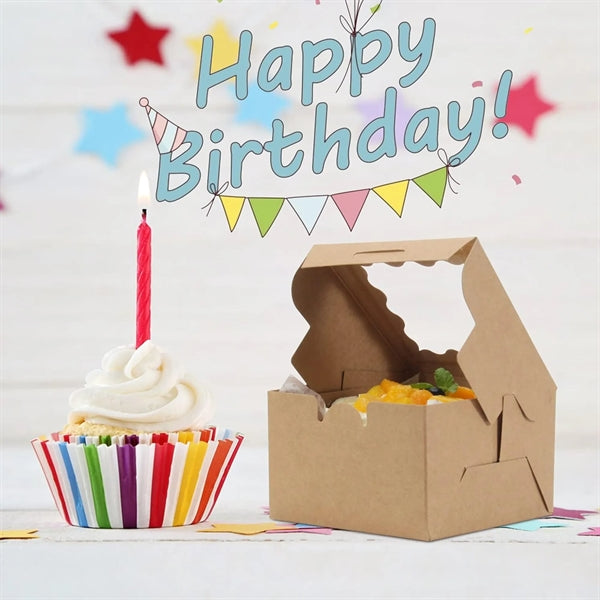 Kraft Wavy Cake Wrapping Gift Cartons With Window