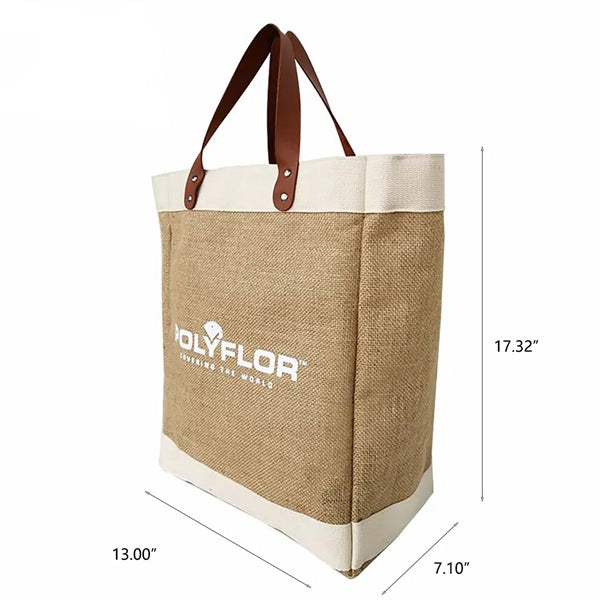 Custom Premuim Jute Shopping Bag with Leather Handle