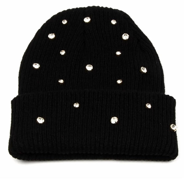 Cuffed knitted beanie with Luxury stone