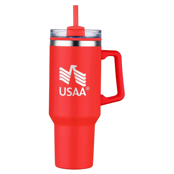 40 oz PP Lined Double Wall Tumbler with Handle and Straw