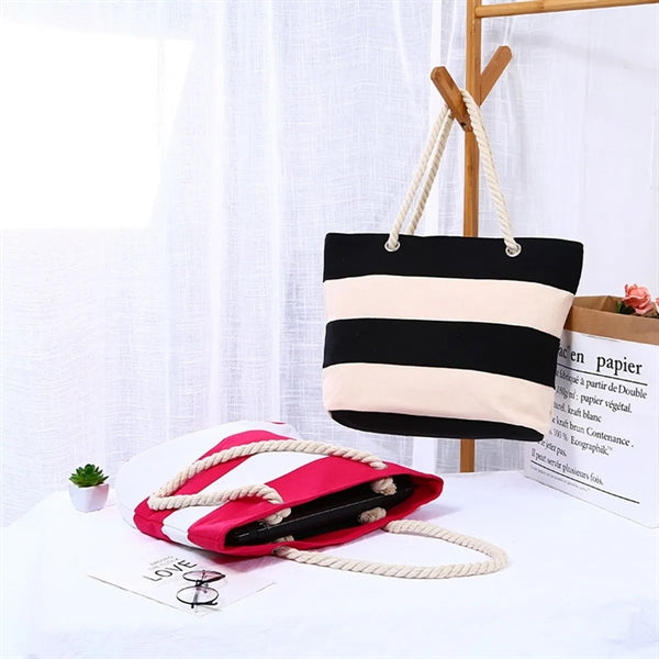 Striped Canvas Tote Shoulder Beach Bag