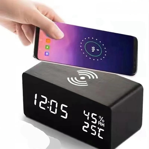 Wooden Wireless Charger Alarm Clock