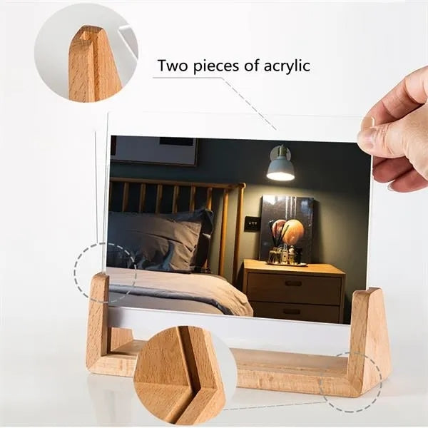 Clear Acrylic Cover Photo Wooden Base Frame
