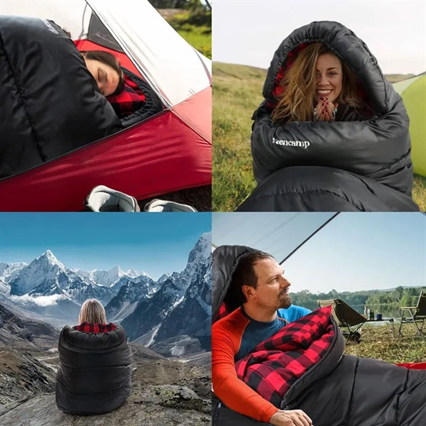 Cotton Flannel Cold Weather Sleeping Bag with Pillow