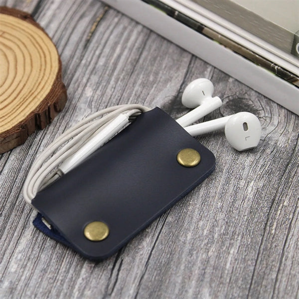 Rectangular Leather Earbud Cable Organizer Cord Wrap Winder