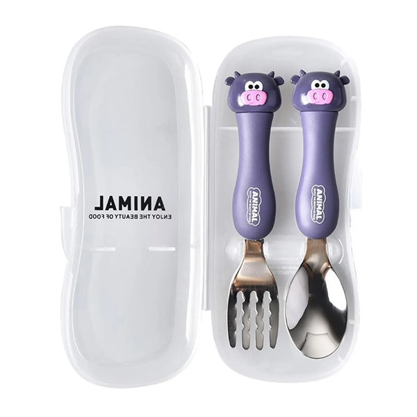 Kids Stainless Steel Baby Spoon Fork Set with Travel Case