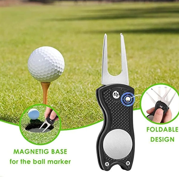 Golf Divot Repair Tool Pitch Fork With Magnetic Ball Marker